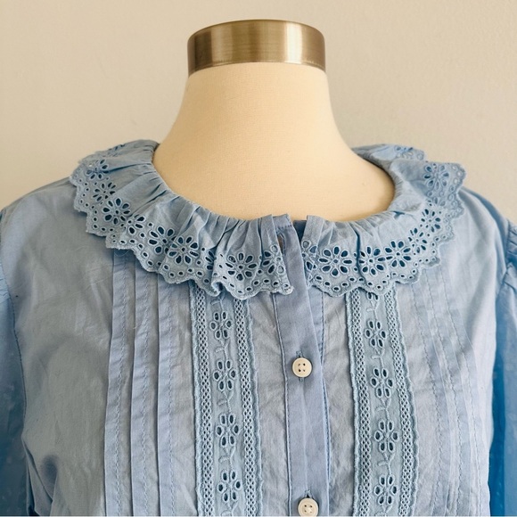 NWOT New J.Crew Eyelet Trim Button Up Shirt Frozen Lake Color L - Picture 7 of 10